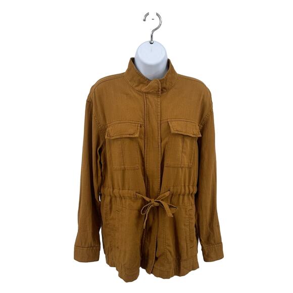 Old Navy Mustard Yellow Linen Blend Utility Jacket Womens XS Full Zip Drawstring - Picture 3 of 10